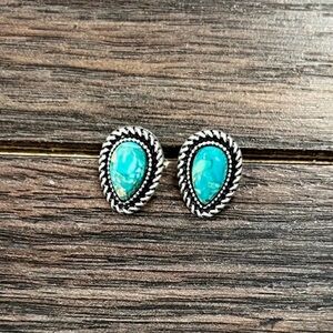 Turquoise Teardrop Earrings in Silver Setting ~ 10mm Heart Stone Earrings
